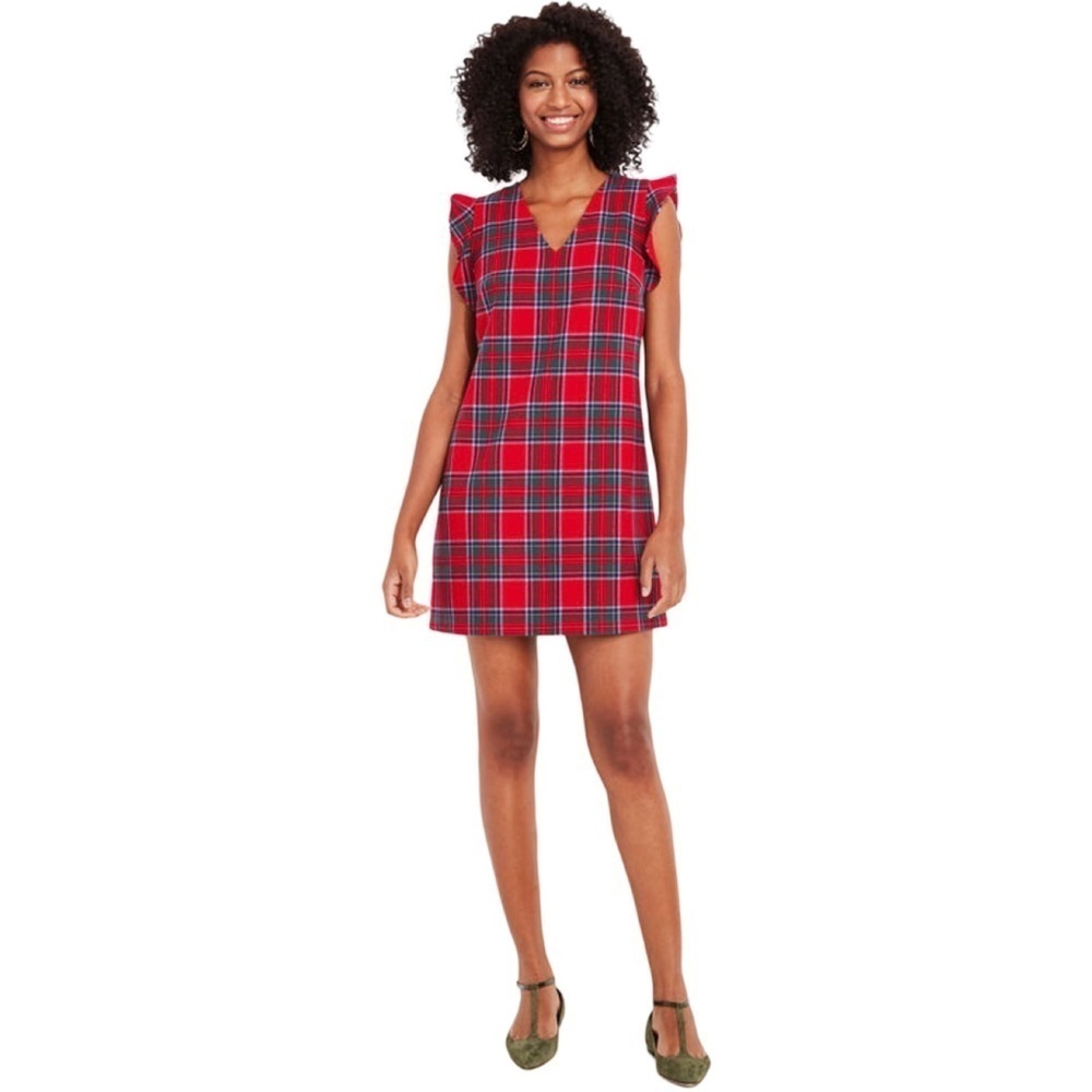 NWT Vineyard Vines Red Nantucket Lurex Tartan Plaid Shift Dress Large
